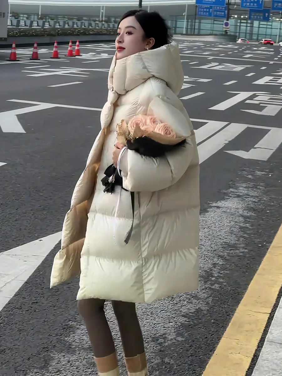 Cloudlike Puffin blanco Du down Jaet abrigo de invierno medio largo para mujer Casual Sle cálido cierre de cremallera Color