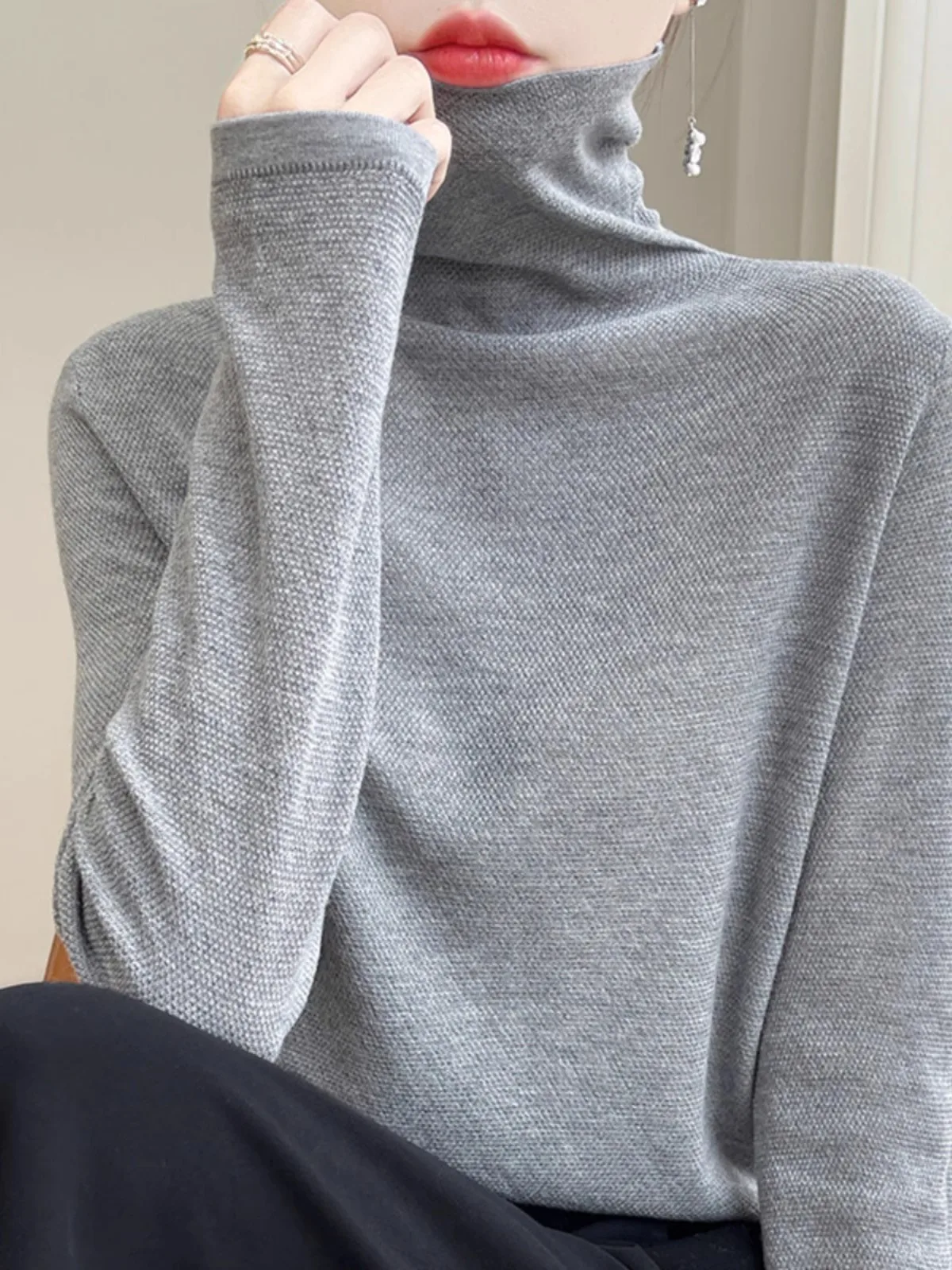 

Осень-зима, женский свободный длинный вязаный топ све, тонкий свитер с высоким воротником, базовый слой, корейский, удобный крой