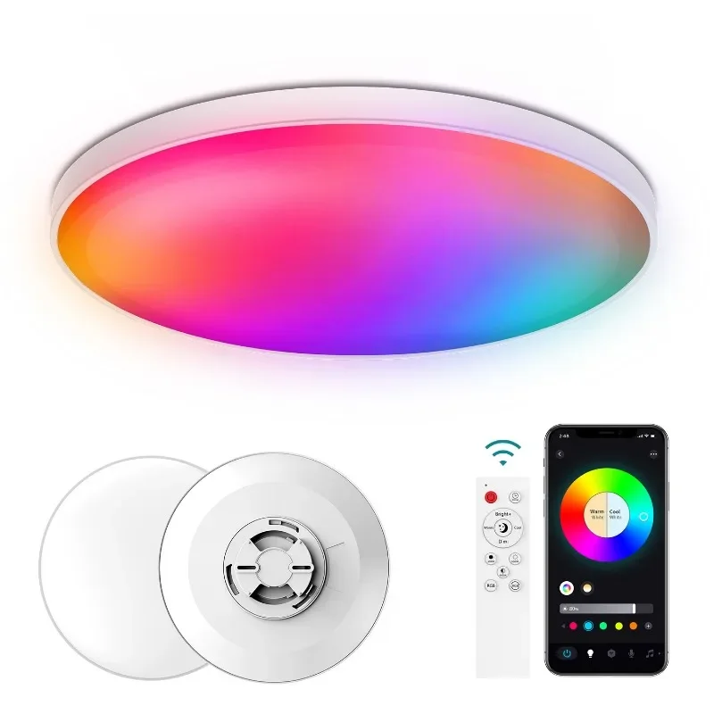 Smart wifi Bluetooth remote control dimming and color matching google voice modern minimalist lens round 48W ceiling lamp