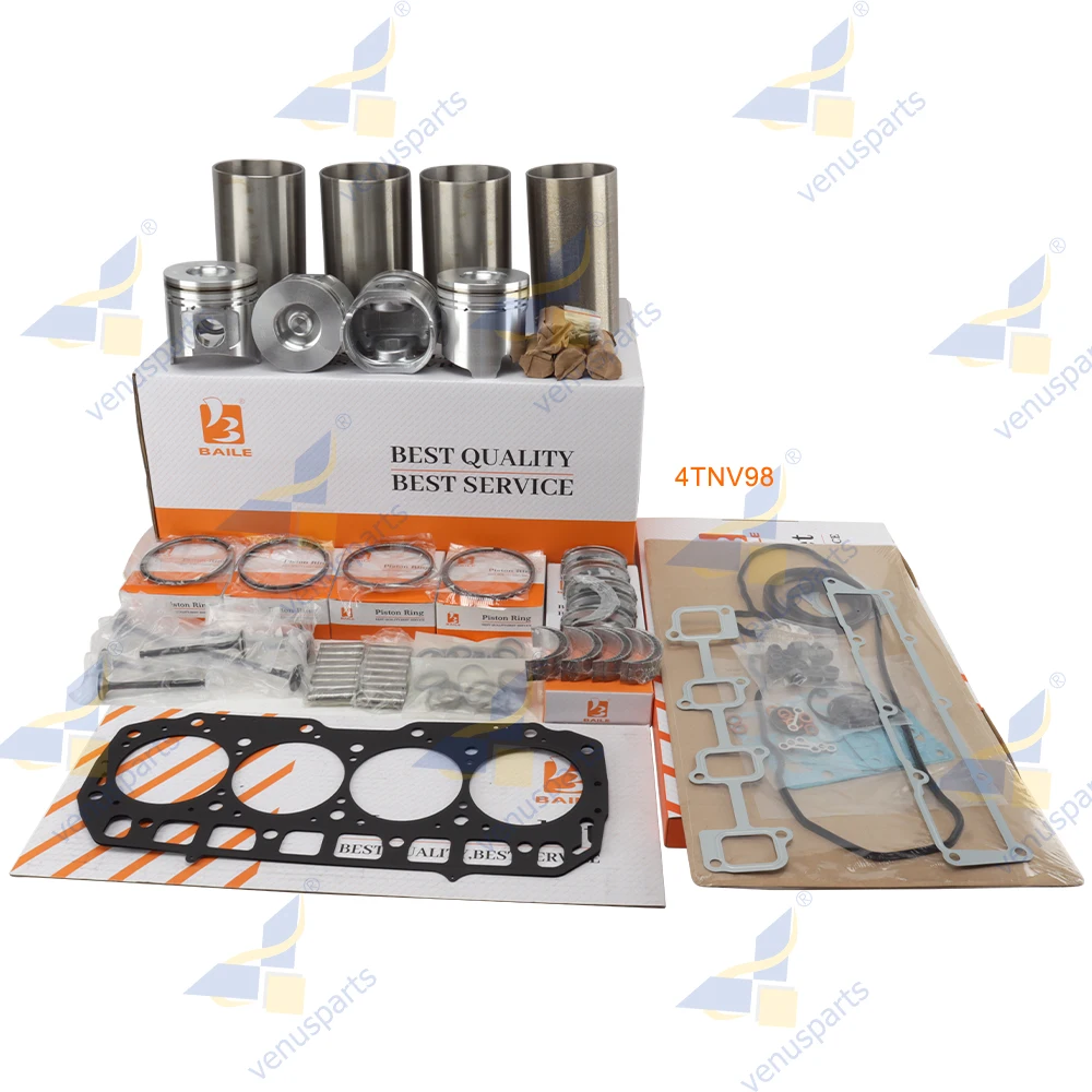 

4TNV98 Overhaul Rebuild Kit for Yanmar Piston Ring Cylinder Liner Full Gasket Set Engine Parts STD 129907-22090 98*2HK+2+3mm 16V