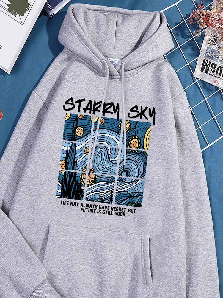 

Starry Sky Printing Tracksuit Women Round Neck Oversized Hooded Versatile Pocket Sportwear Personality Fashion Fleece Clothing