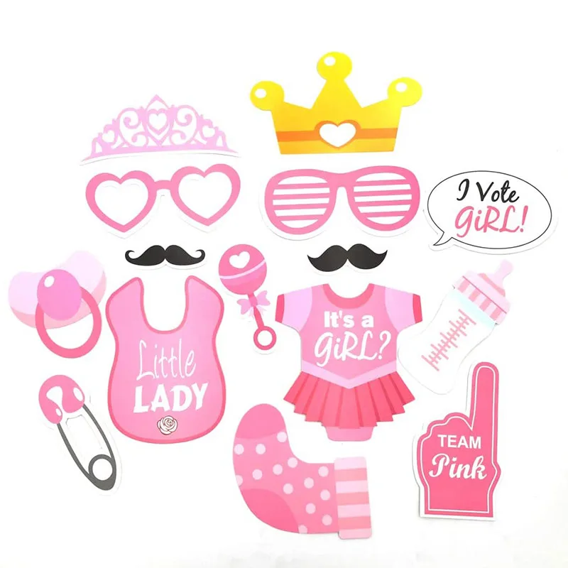 30 Pieces Boy or Girl Baby Photo Booth Props Gender Reveal Baby Shower Birthday Party Supplies