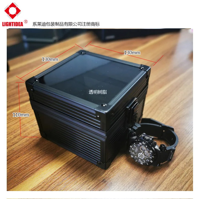 Metal Watch Box Single Square Aluminum Alloy Case Storage Box Portable Watch Box With Pillow Anti-collision Transparent Glass