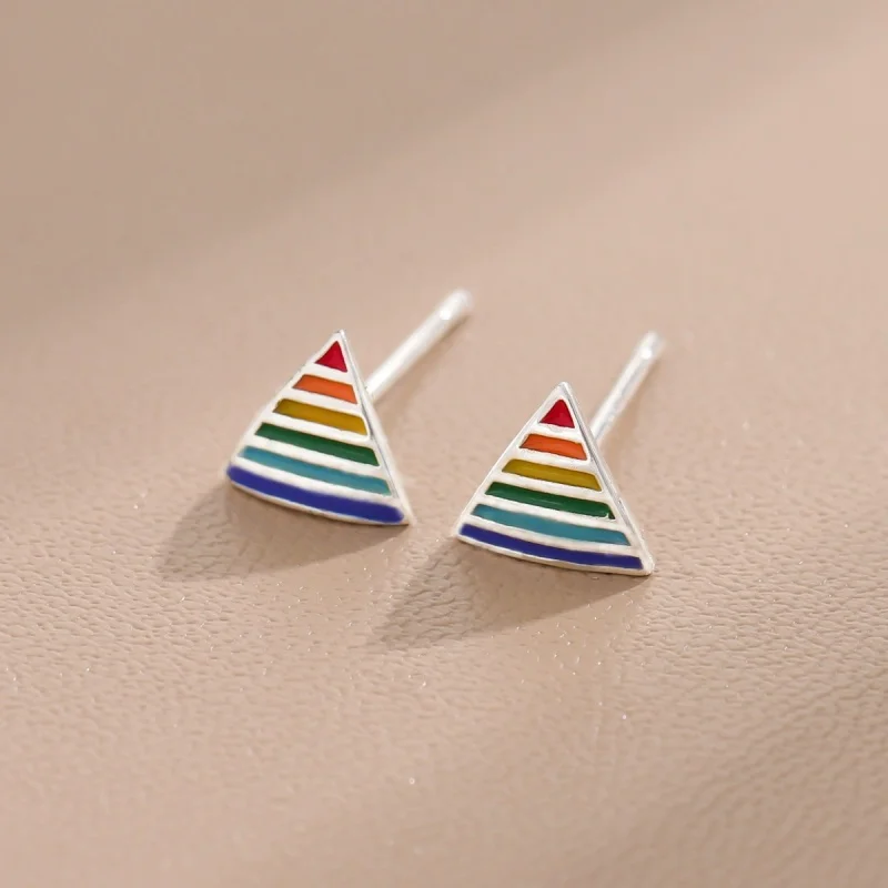 Uini Tail hot selling new 925 sterling silver fashionable geometric triangle earrings rainbow color dynamic exquisite earrings