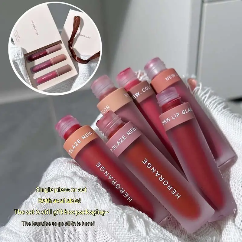 Rossetto Liquido Opaco HERORANGE, Impermeabile, Effetto Velluto, Lunga Durata, Alta Pigmentazione, Colore Pasta di Fagioli, Lucidalabbra per Trucco