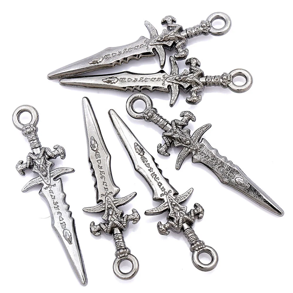 50pcs Metal Sword Knife Nail Art Charm 3D Pierced Ancient Gold/Silver/Black Sword Nail Jewelry DIY Weapons Nail Accessories