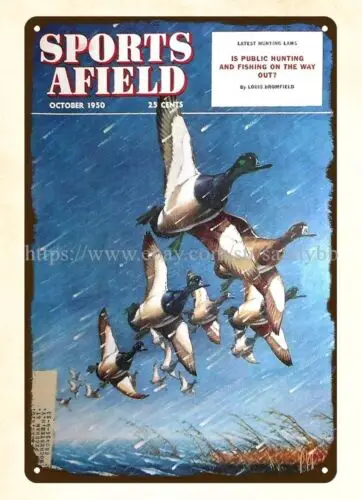 1950 Sports Afield flying mallard duck metal tin sign home garden wall hanging