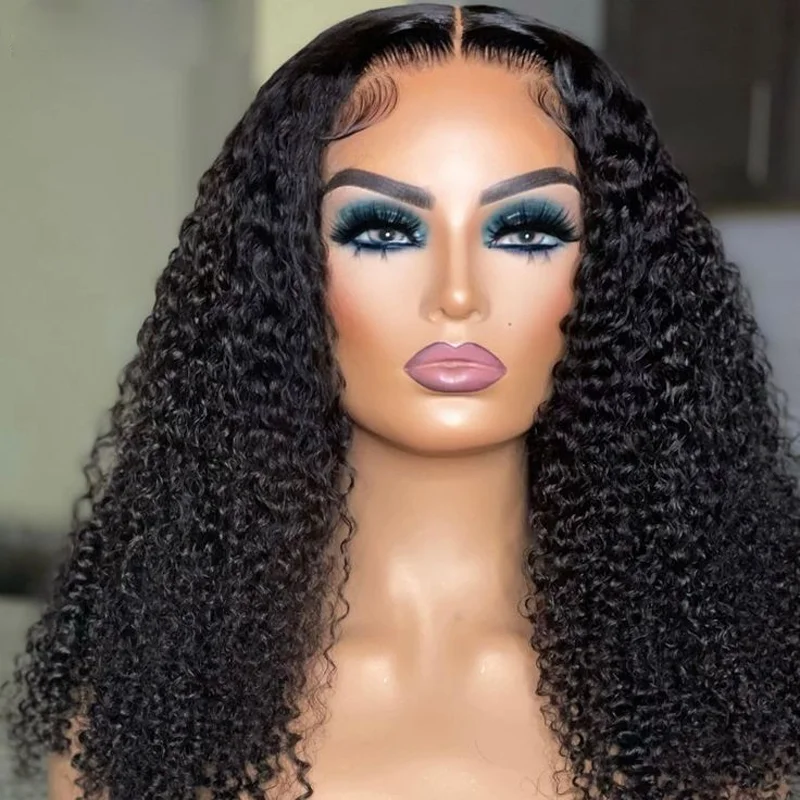 Kinky Curly Lace Front Wig para mulheres negras, macio, longo, cabelo preto do bebê, resistente ao calor, pré-arrancadas diariamente, 180 Densidade, 26"