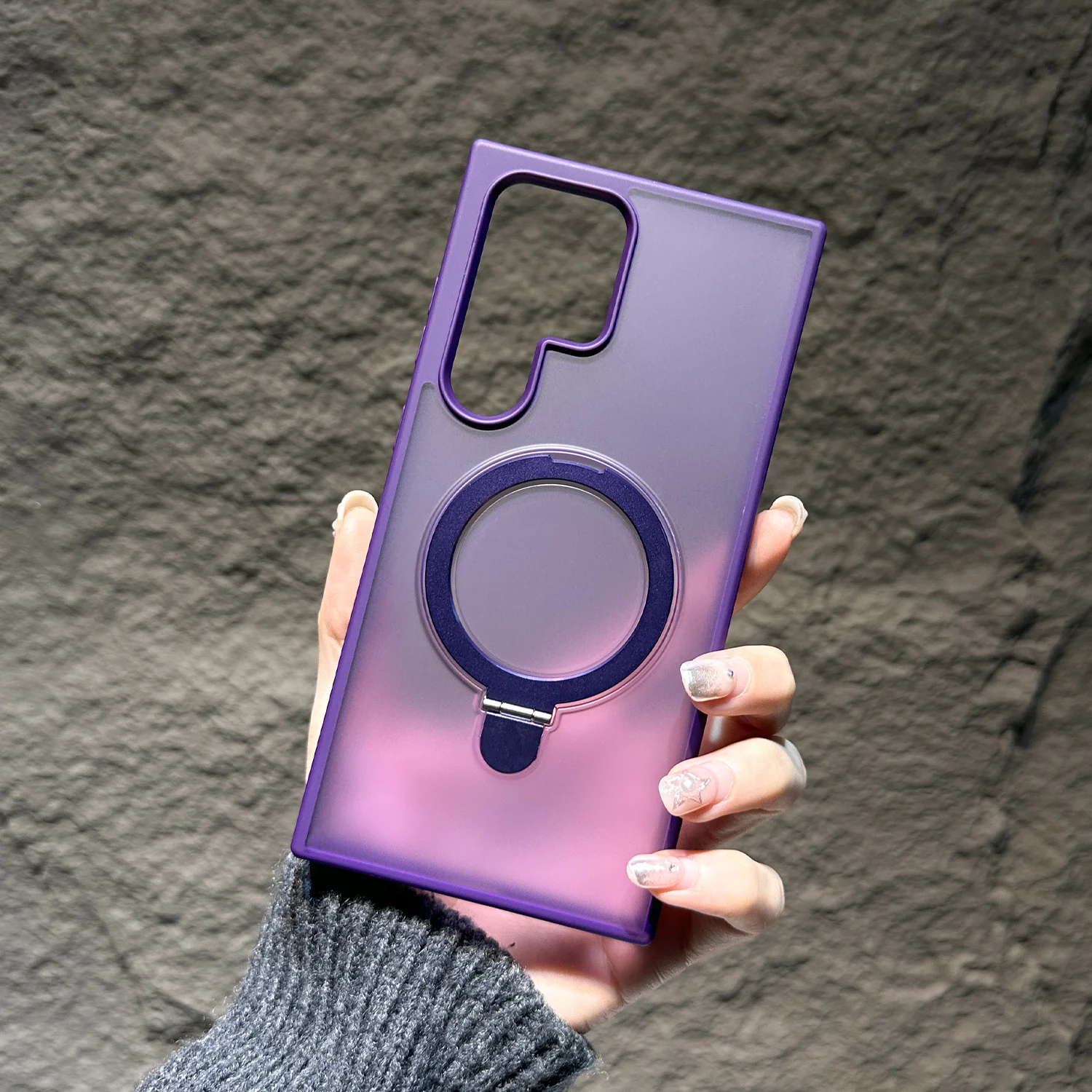 SR-حامل حلقي فاخر حامل حافظة هاتف مغناطيسية غير لامعة لهاتف جالاكسي S25 S24 Ultra S23 FE S22 Plus غطاء شفاف #1