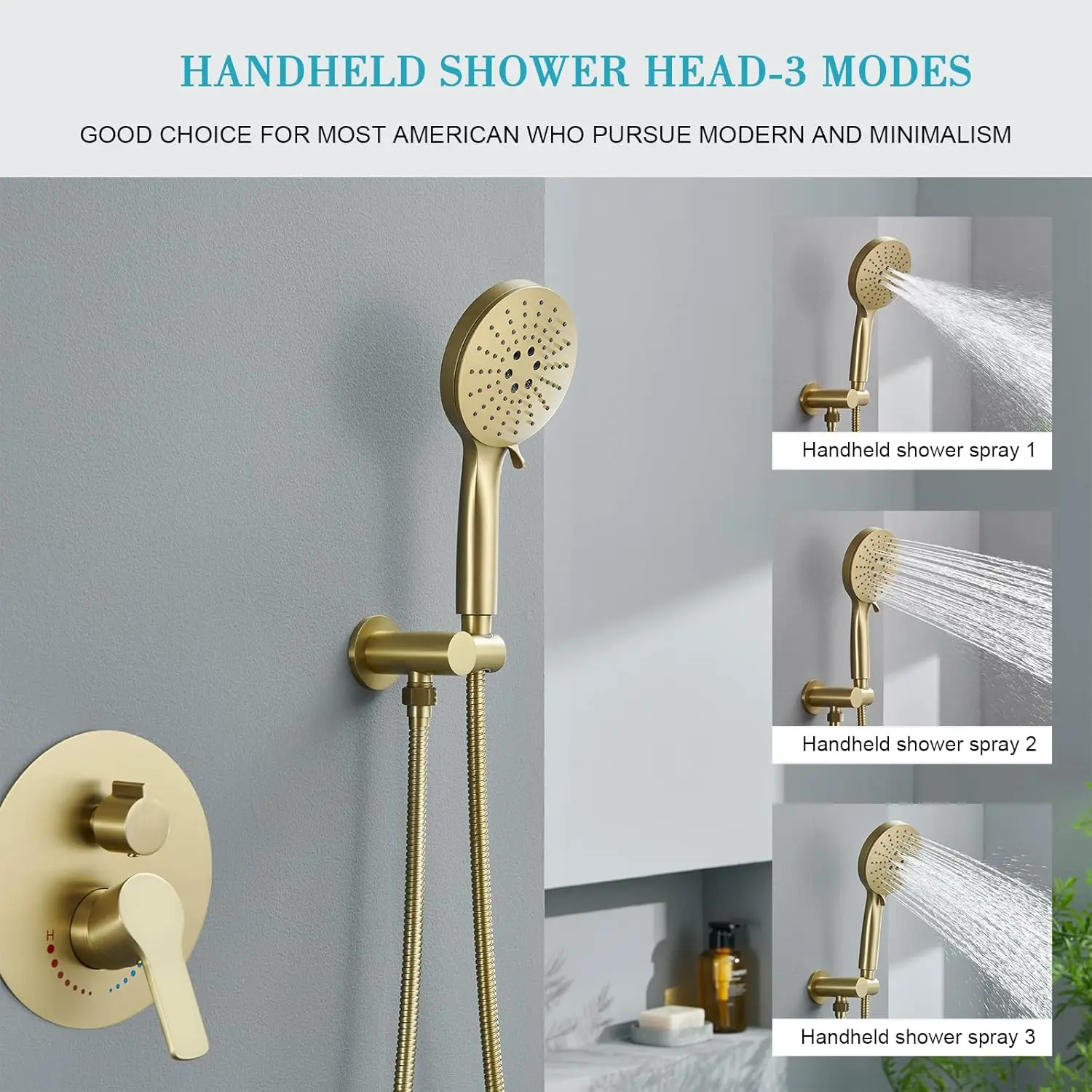 Brushed Gold Shower System 12 Inch Shower Faucet Set For Bathroom, High Pressure Gold Rain Shower Head With Handheld Spray,