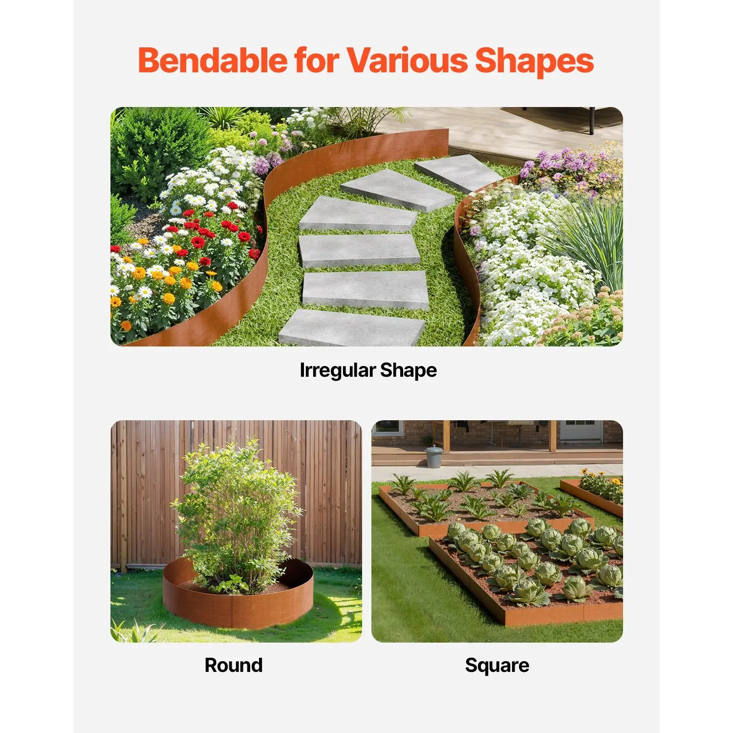 Steel Landscape Edging, 6 Packs 40 x 8 in Weather-Resistant & Pre-Rust Metal Landscape Edging, Bendable Garden Edging Border, Shark Spike, Lawn Edging for Flower Bed Yard Pathway Divider