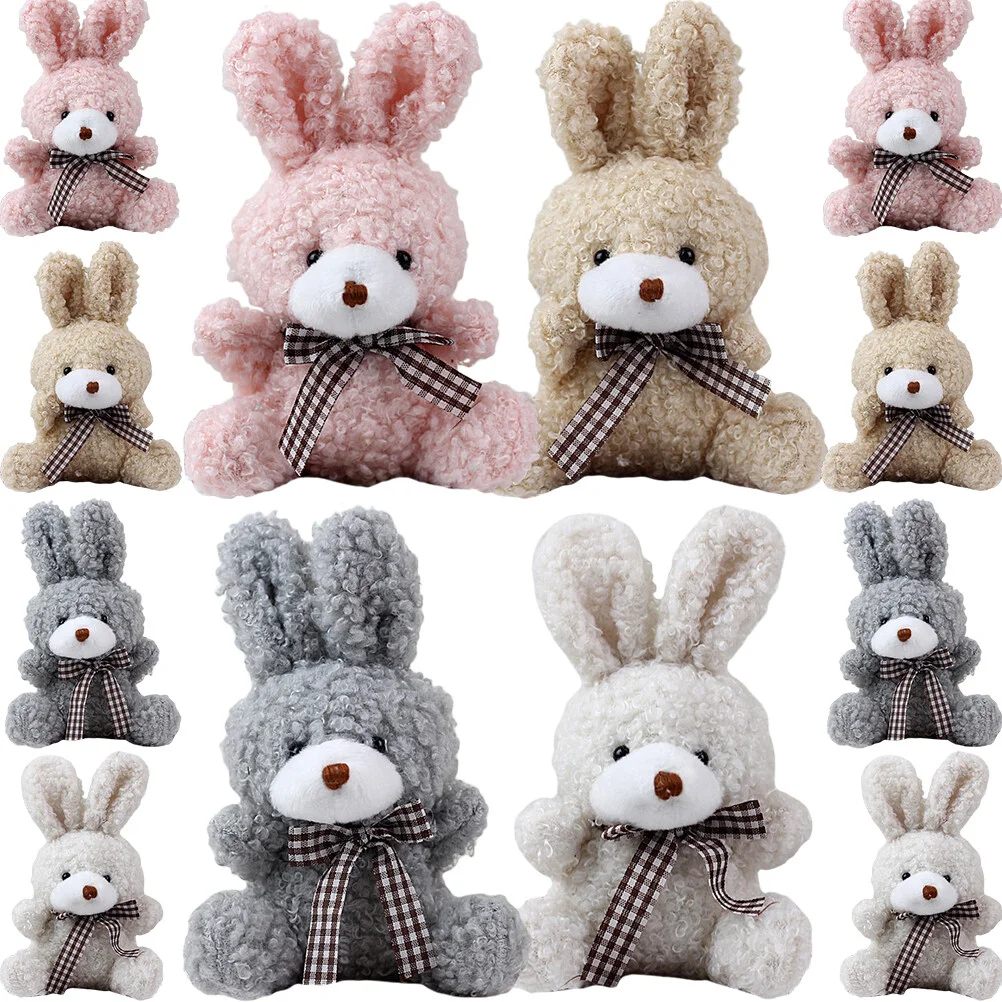 12 Pcs Bunny Keychain Mini Plush Animals Pp Cotton Child Bulk Keychains Women