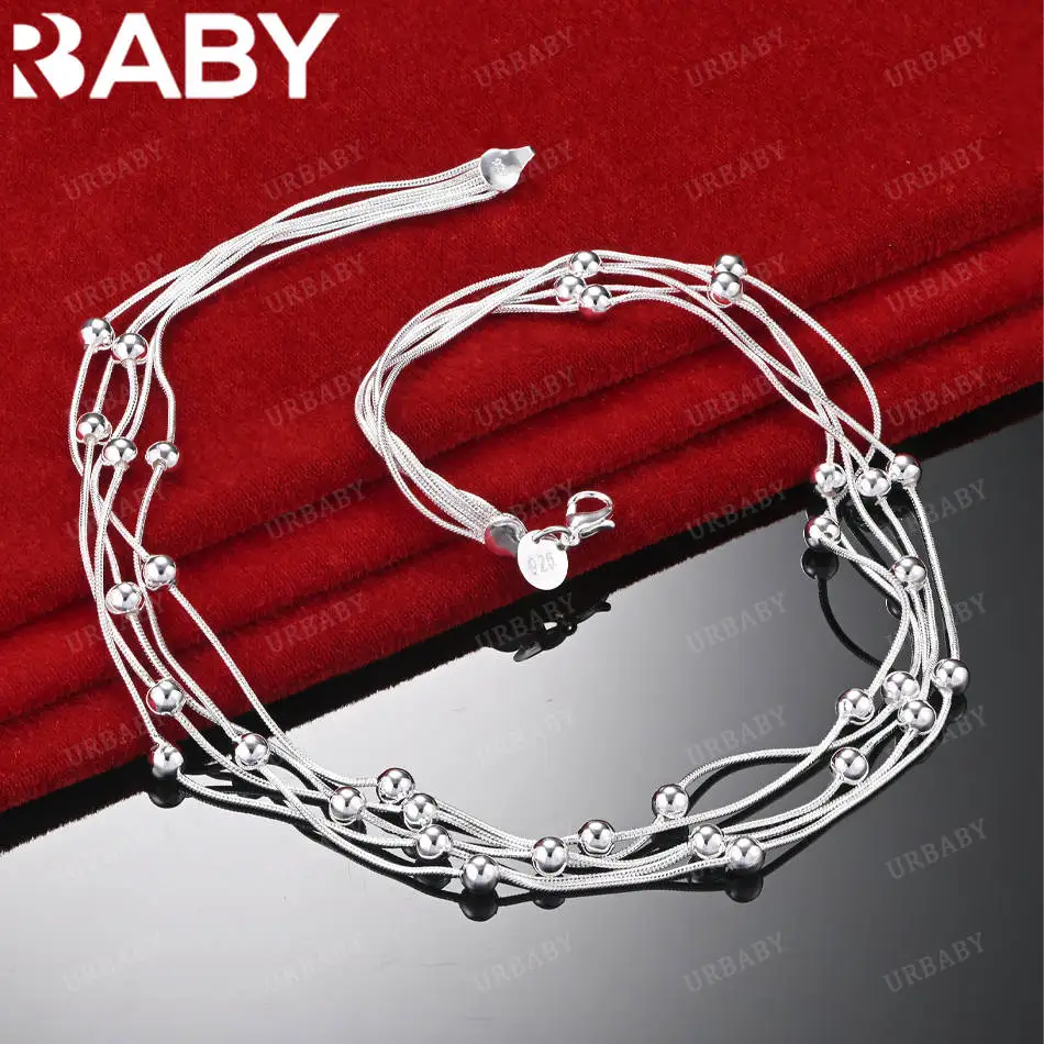 

URBABY 925 Sterling Silver 45cm Beads Necklace For Women Charm Trend Birthday Gifts Fashion Party And Daily Wear