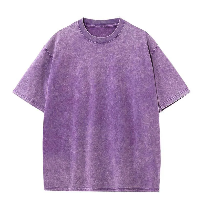 230G Solid Color Distressed Washed T-shirt Pure Cotton Top Men's Women's Couple's T-shirt Pattern Customization