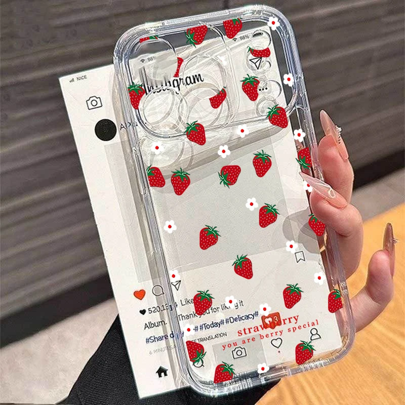 Niedliche Erdbeerblumen Handyhülle für iPhone 17 16 15 11 12 14 13 Pro Max Mini X XS XR 7 Plus 17E Stoßfeste Transparente Schutzhülle – Detail 5