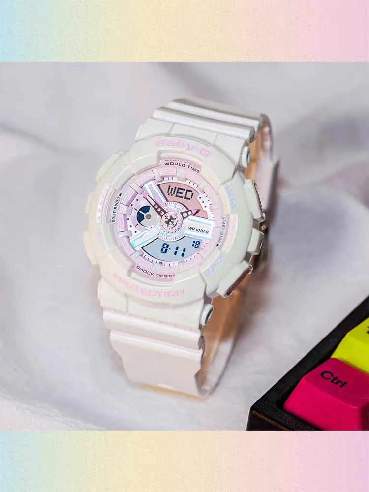 BABY-G นาฬิกาผู้หญิงซีรีส์ BA-110สีสันสดใสเป็นท้องฟ้าดาวตกนาฬิกาข้อมือยูนิคอร์นกันน้ำกันตกสำหรับเป็นของขวัญนาฬิกาข้อมือผู้หญิง