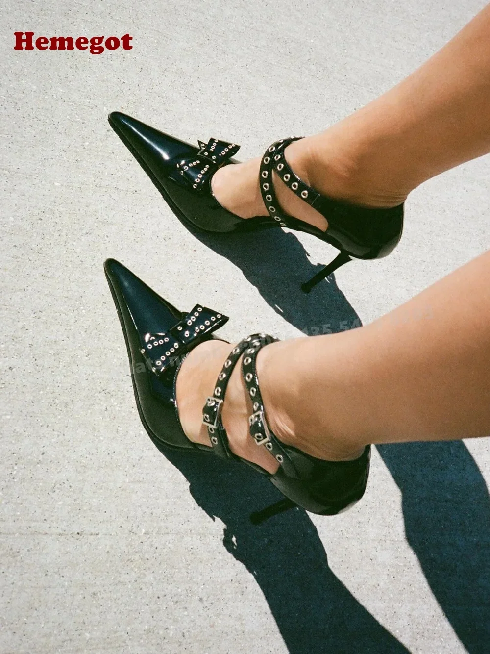 الصليب التوى برشام مضخات الأسود مدبب تو فراشة عقدة المرأة مضخات خنجر الكعوب لامعة مثير أحذية الحفلات الصيف الفاخرة #2