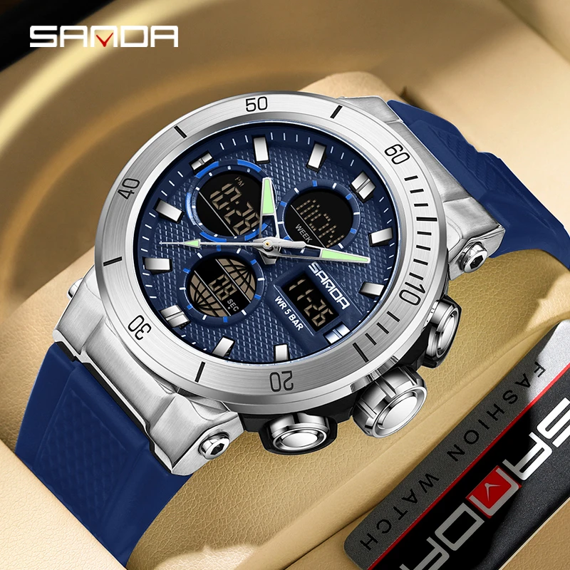 

SANDA 6191 Business Fashion Men's Military Sport's Wristwatch Big Size Dial Quartz Analog Male Led Waterproof Stop Watches
