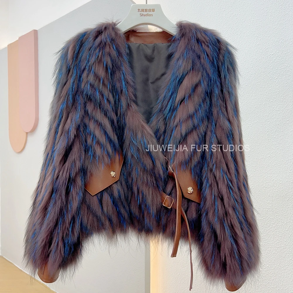 2026 Winter New Fur Strip Sewed Together Short Style Thin Raccoon Fur Fox Fur Coat Young Women's Coat
