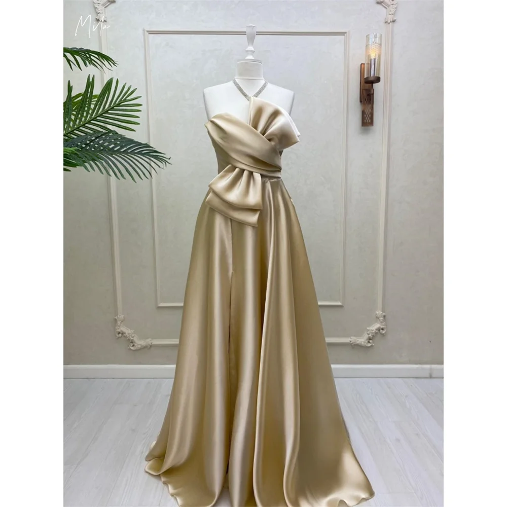 

Mila Elegant Strapless Bow Prom Dresses Sleeveless Satin Lace-Up Back Evening Dresses Floor-Length Customized Party Dresses 2025