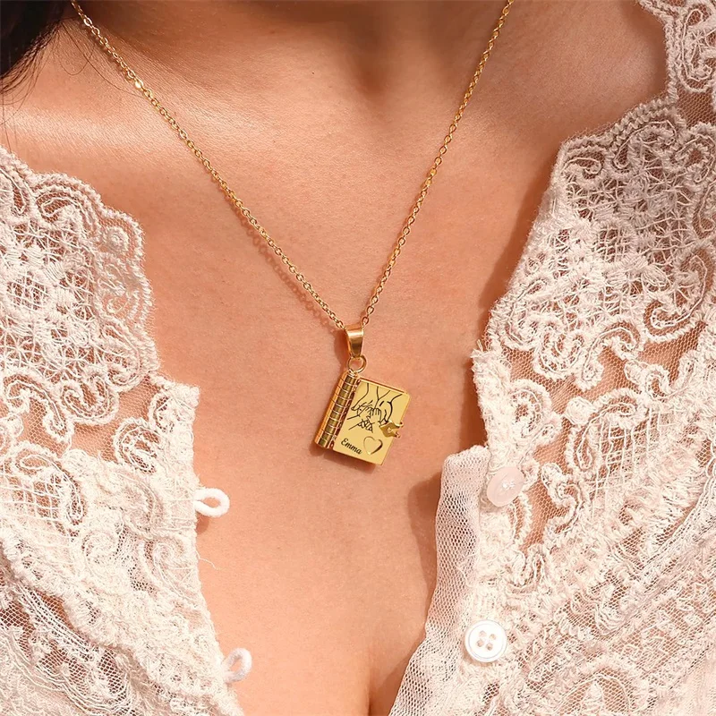 Personalized Book Necklace for Women Custom Engraved Name Necklace Openable Multi Layer Book Jewelry with 6 Pages of Engraved In - view 4