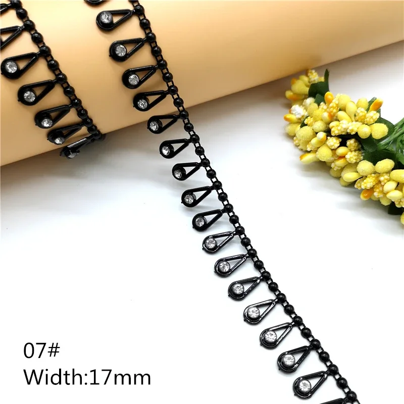 1 yard Rhinestone Chain Black Crystal Sew On Trims Wedding Dress Costume Applique