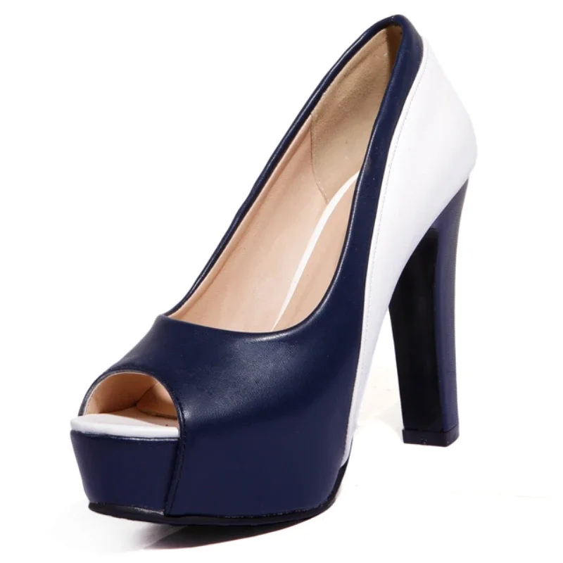 

Женские туфли-лодочки на высоком каблуке на платформе, элегантные черные, синие офисные свадебные туфли на каблуке для девочек, большой размер 45