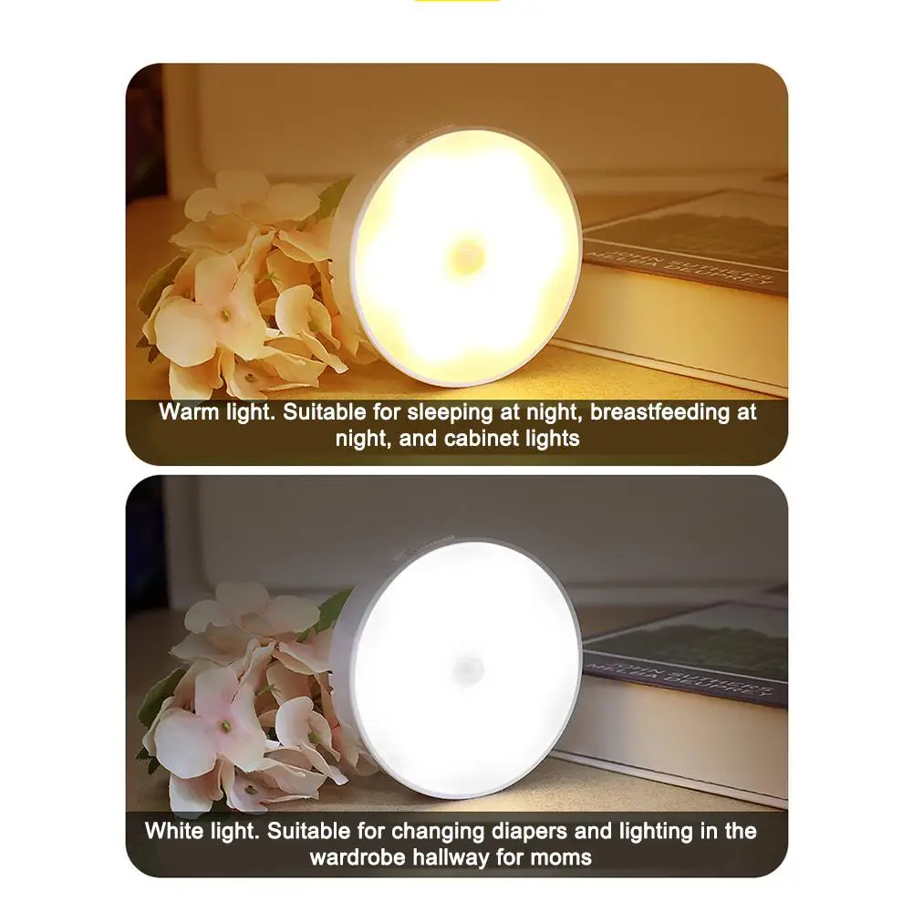 Round  Light LED Night Rechargeable Battery Powered Closet Bathroom Stairs Magnet DIY Lamp For Home Use