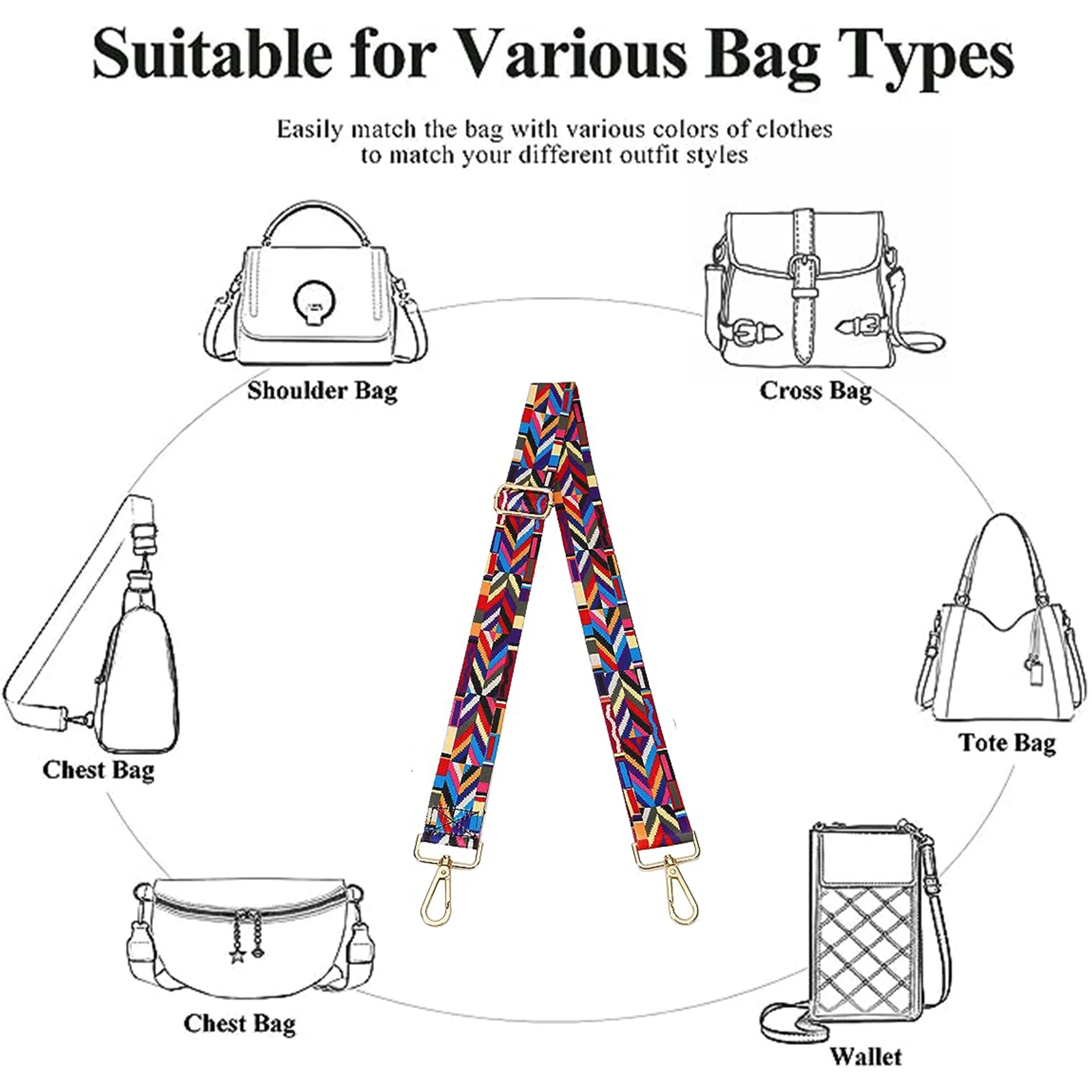 TOUTOU-Correa de hombro ajustable para mujer, bolso de moda, fuerte, duradero, multifunción, colorida, bandolera, larga