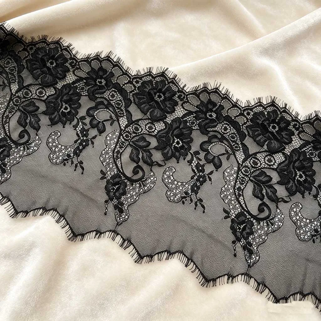 (3 metri) 280mm morbido e confortevole nastro fai da te fatto a mano di alta qualità nero bianco ciglia pizzo rifilatura tessuto nastro di pizzo