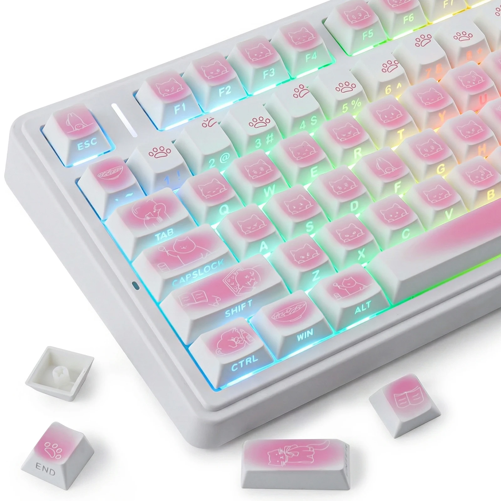

Rouge Kitten Side Backlight Keycaps 130 Keys PBT Material Cherry Profile DYE-SUB Personalized For MX Switch Mechanical Keyboard
