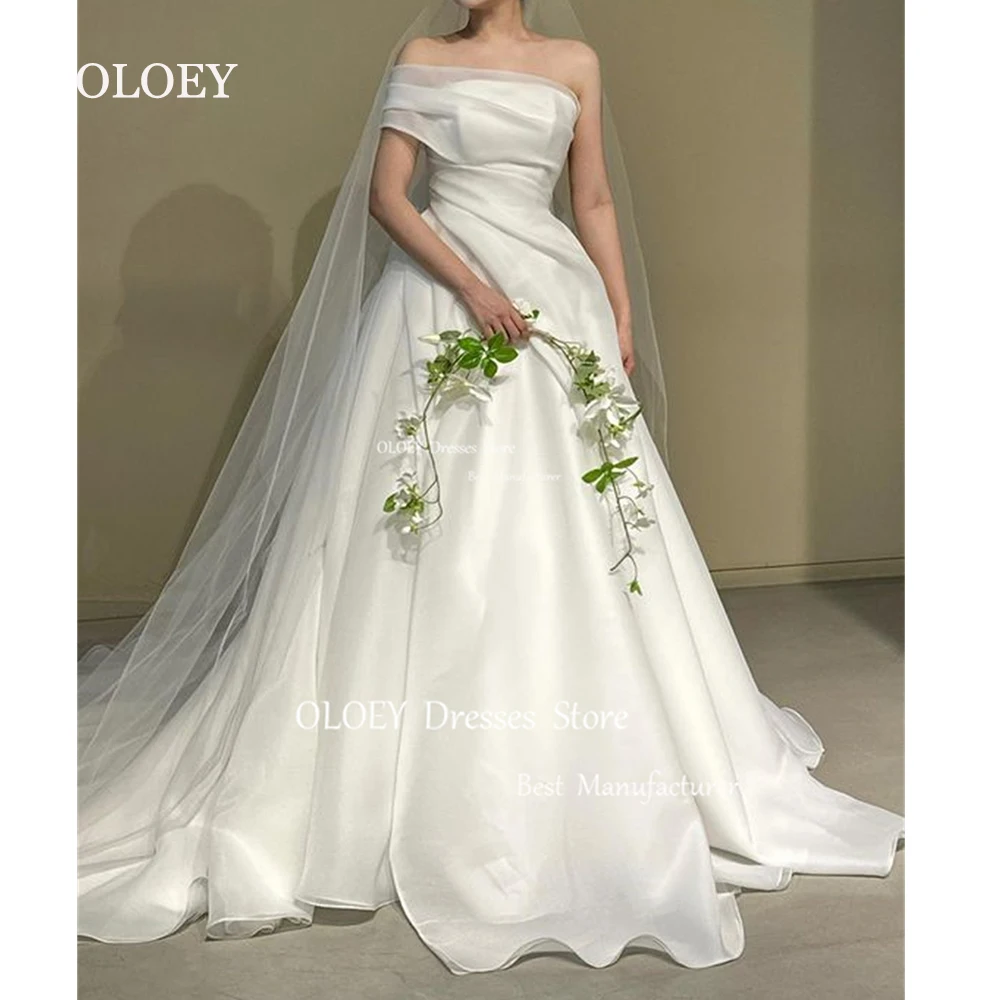 

OLOEY Elegant Ivory A Line Wedding Dress Korea Photoshoot Single Off Shoulder Bridal Gown Floor Length Silky Organza Custom Made