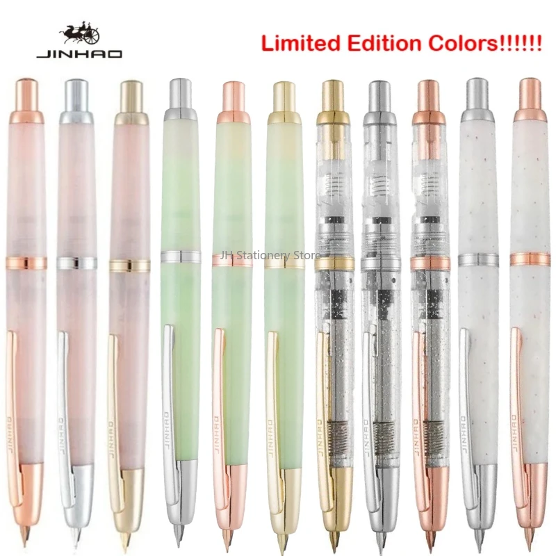 New JINHAO 20 Press Fountain Pen Retractable EF F Nib Transparent Black Writing Ink Pen with Converter School Office Supplies
