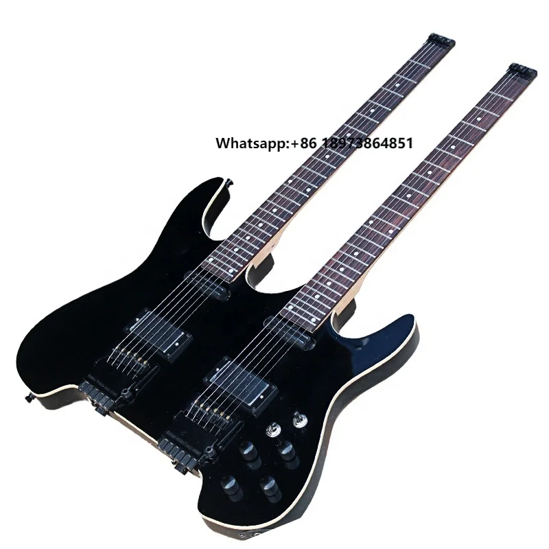

Flyoung Cheap Price Black Double Neck 6+6 Strings Electric Guitar Headless Guitar Rosewood Fretboard