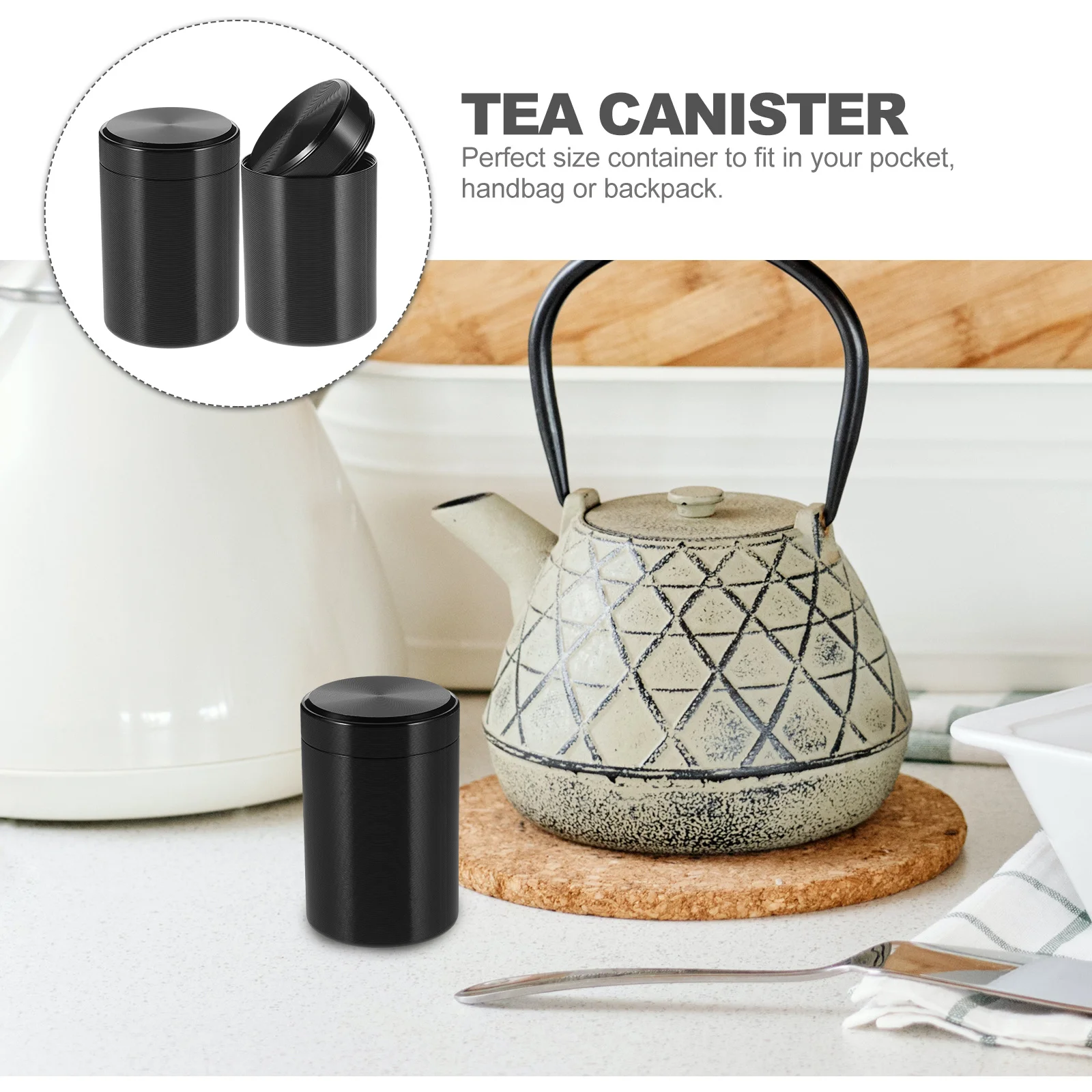 

2Pcs Tea Canister Portable Metal Airtight Storage Jar Loose Tea Container Multi-Function Kitchen Food Canister