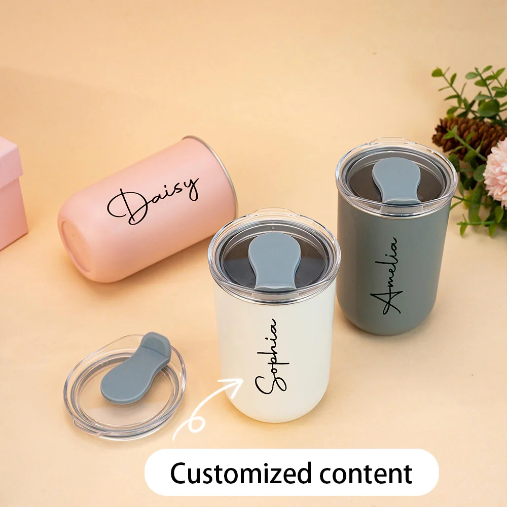 Custom Handwritten Name Mini Stainless Steel Tumbler with Flip Clear Lid,Personalized Travel Coffee Cup Portable Mug Gift .
