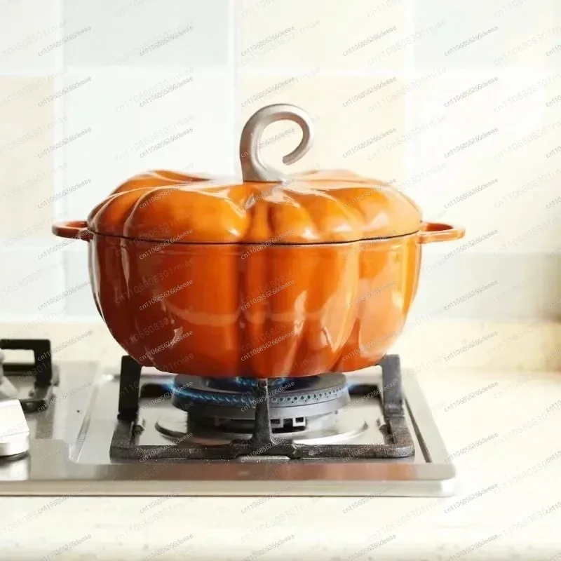 1.5L Enamel Cast Iron Pumpkin Pot 20.8cm Non-Stick Casserole for All Heat Sources Easy to Use - YBJ