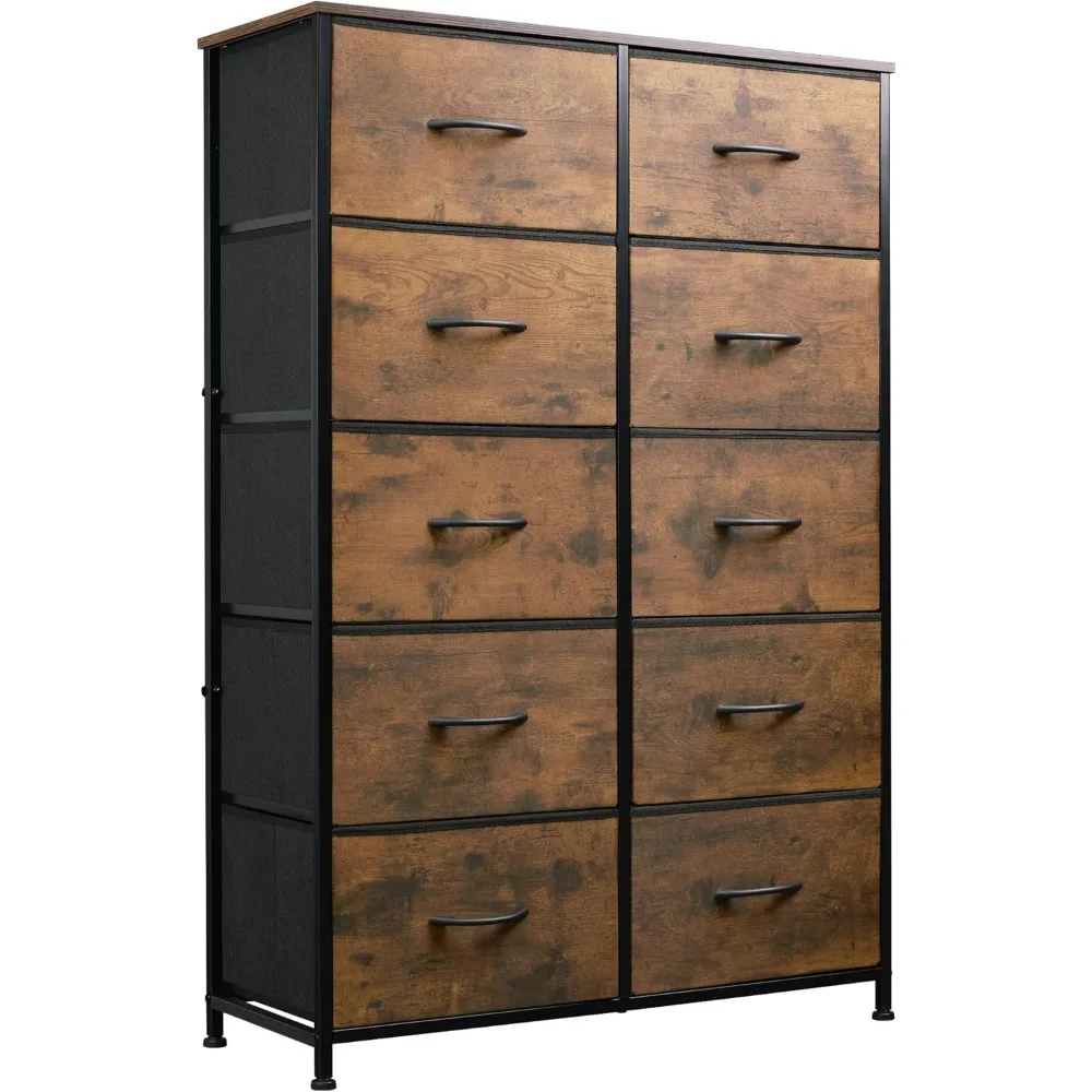 

Tall Dresser for Bedroom with 10 Fabric Drawers, Organizer Units for Closet, Storage Tower with Cabinet, Metal Frame, Rust