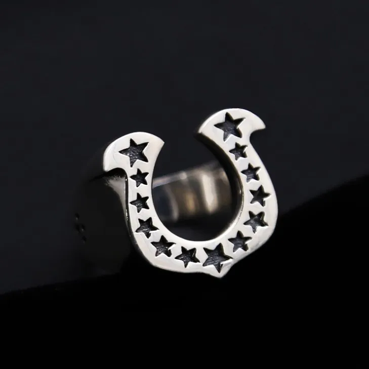 

925 sterling silver open star ring, men's punk style, five pointed star live mouth trendy ring, couple simple jewelry