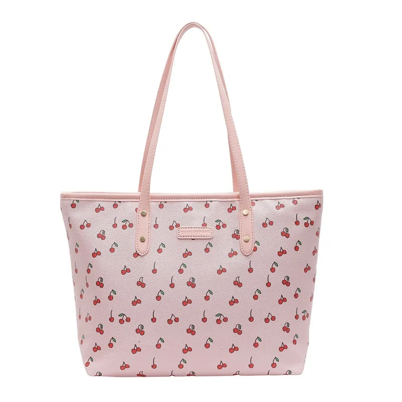 

Fashion and sweet cherry print tote bag niche fashion temperament elegant large capacity versatile shoulder bag