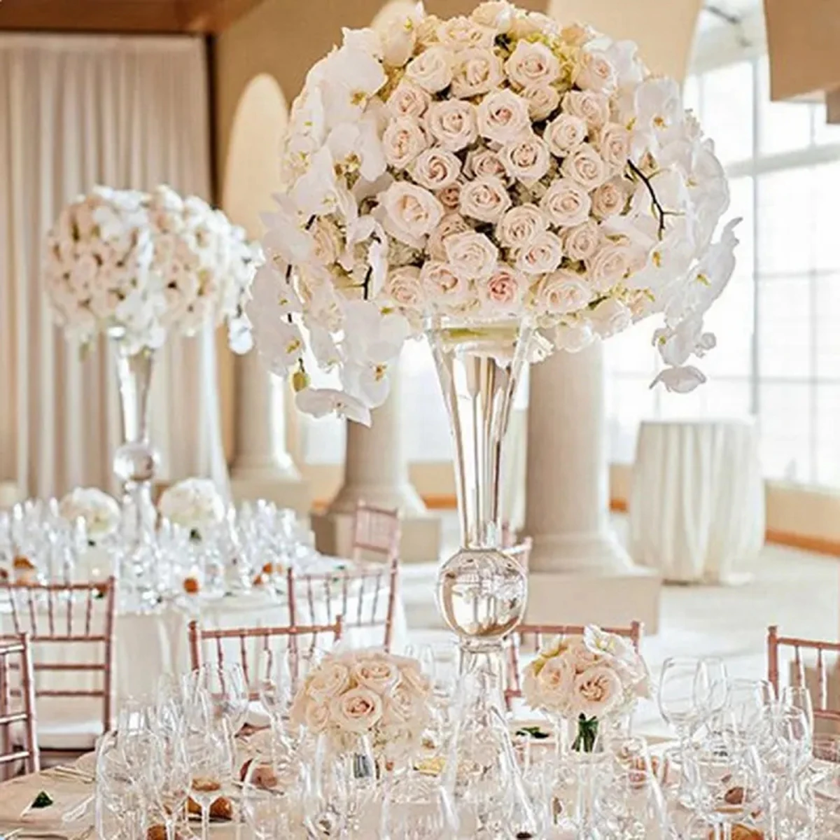 

24pcs) Wedding Centerpieces Props Clear Glass Tall Cylinder Flared Flower Vases Table Event Stage Decoration Trumpet Vase