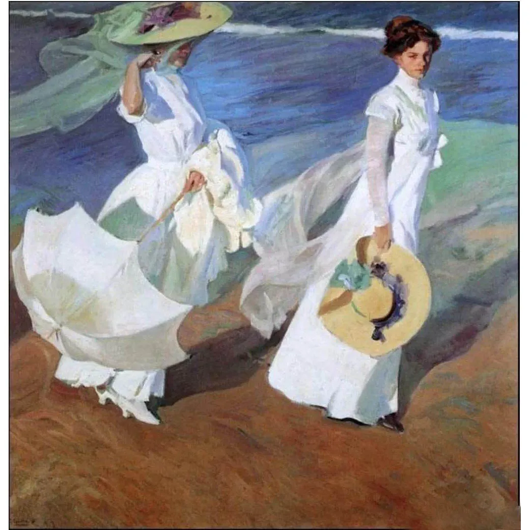 Joaquín Sorolla paintings,Promenade by the Sea,Impressionist figure painting on canvas,Famous painting reproduction,Home decor