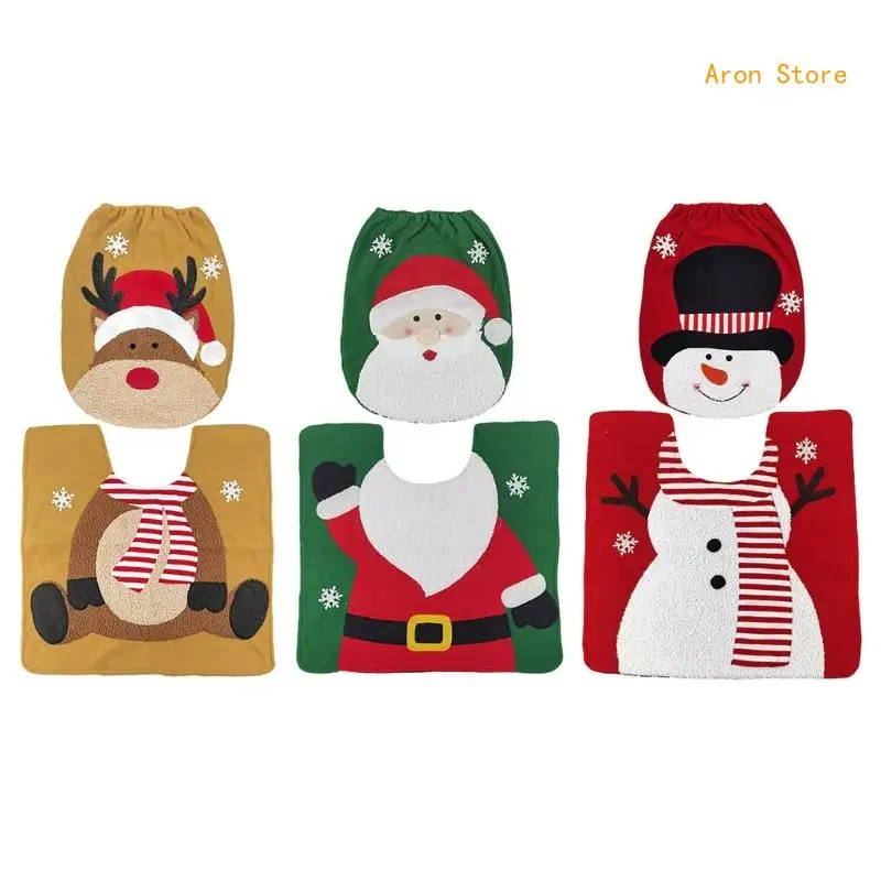 

Christmas Snowman Toilet Cover Bath Mat Lid Cover Bathroom Rug Lid Toilet H3CF