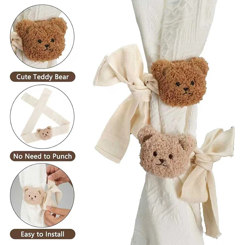 1/2pcs Cartoon Bear Curtain Binding Strap Tie Hanging Buckle Tie Kids Room Curtain Tie Rope Home Decoration - view 3