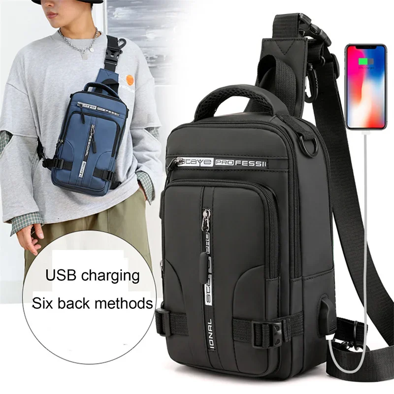 Bolsa tiracolo multifunções para homens, anti-roubo, sacos mensageiro de ombro, impermeável masculino, saco de carregamento USB, bolsa casual, nova