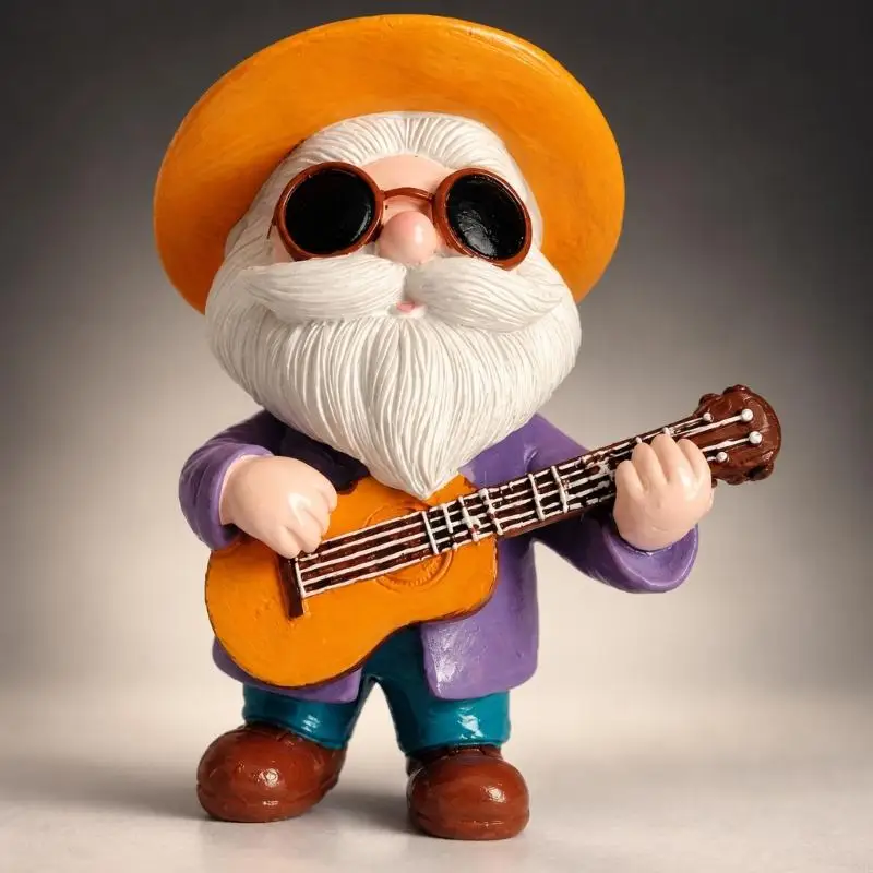Guitarist Dwarf Figurine, Hand-Colored Music Character with Sunglasses and Textured Beard for Indoor Shelf Display B03E