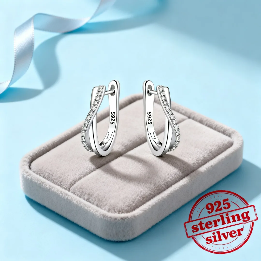 Stunning 925 Sterling Silver Earrings minimalist Circle Zircon Hoop Earring for Woman fashion Wedding party niche Jewelry Gift