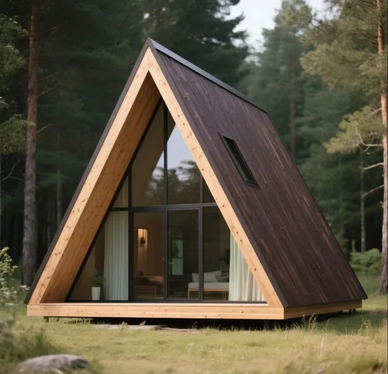 Prefab Living Cabin 2 Floor Solid Wooden Triangle House Cabane Triangulaire En Bois For Hotel Resort