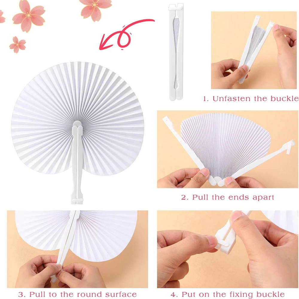 50/100 Pcs Foldable DIY Painting Heart Shape Round Paper Fan Wedding Party Guest Gifts Decoration Anniversary Kids Party Favors