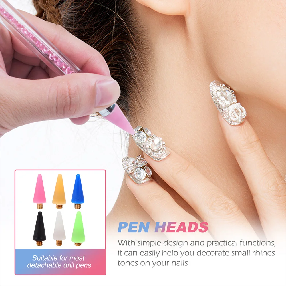 

6Pcs Nail Pen Wax Heads Replaceable Waterproof Rhinestones Picker Heads Detachable Wear-Resistant Manicure Accessory for DIY